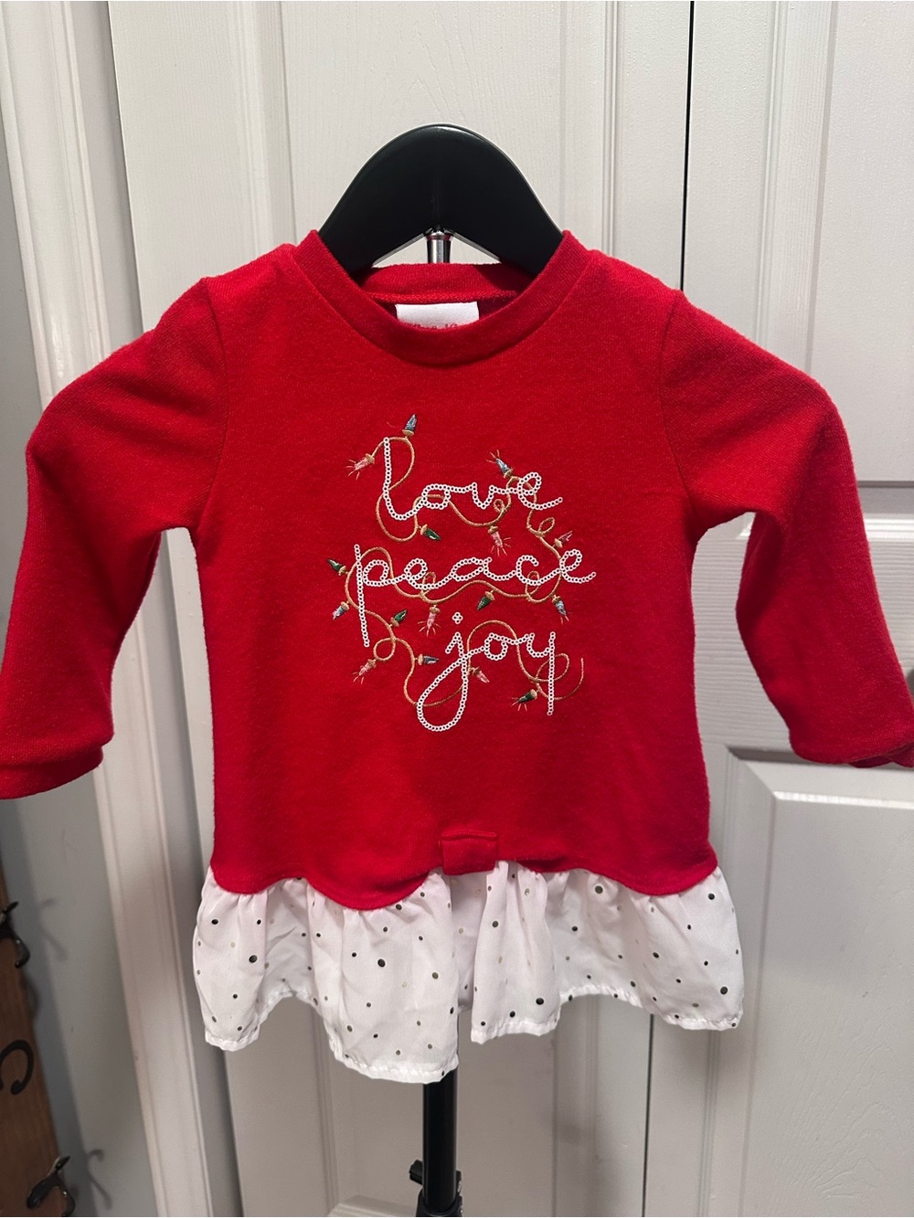 Little Lass Red Long-Sleeve Tunic Top with Polka Dot Ruffle
